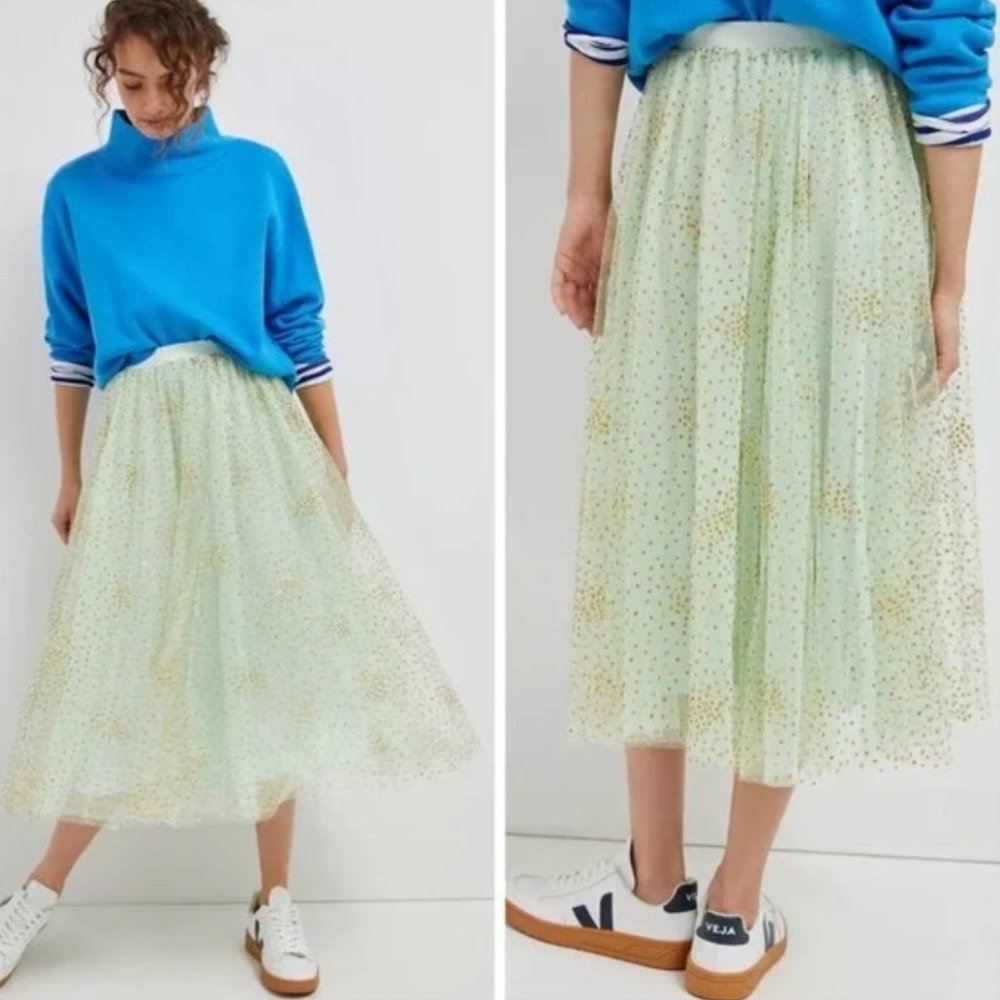 Anthropologie Sydney Women's Shimmering Tulle Midi Skirt Sz Small